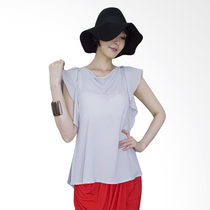 Kakuu Basic Sleeve Design 2 Fabric Blouse - Gray