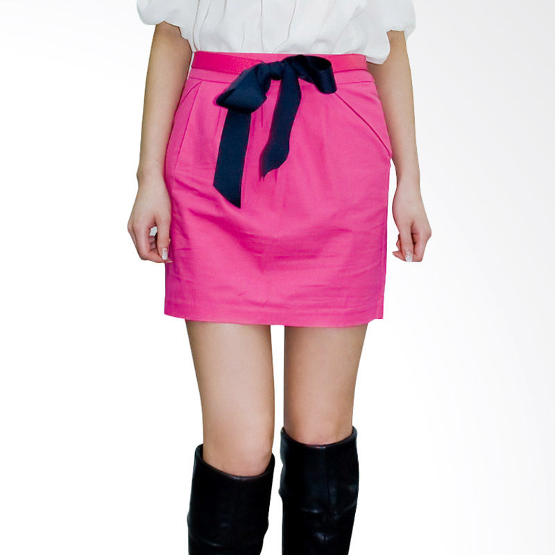 Kakuu Basic Ribbon Belt Set Skirt - Pink
