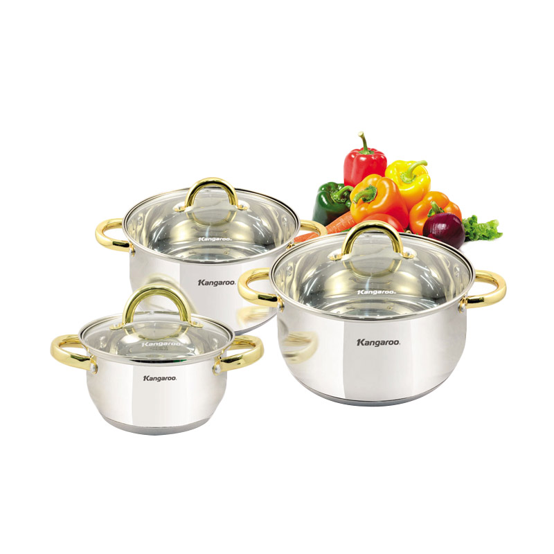 jual kangaroo cookware pegangan emas kg 864 set panci 3 set harga kualitas jual kangaroo cookware pegangan emas kg 864 set panci 3 set harga kualitas