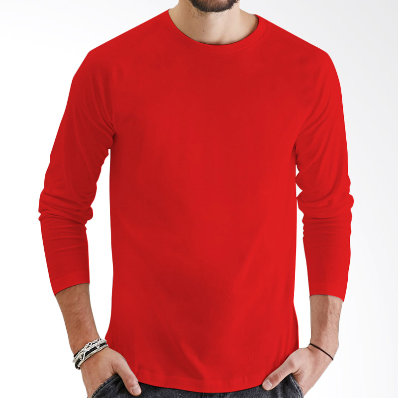 Promo Kaos Polos T-Shirt O-Neck Lengan Panjang - Merah Diskon 58% di ...