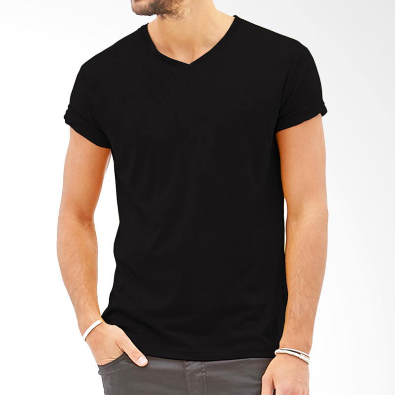 Jual KaosYES Polos  V Neck Kaos  Pria Hitam  Online Harga 