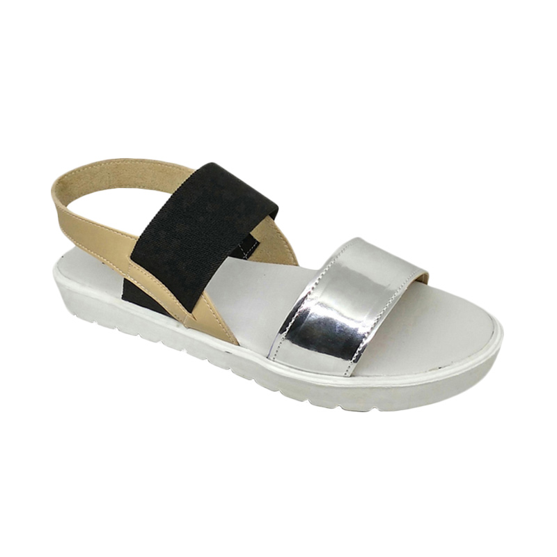 Khalista Collection Double Strap Sling Back Sandals - Hitam Silver