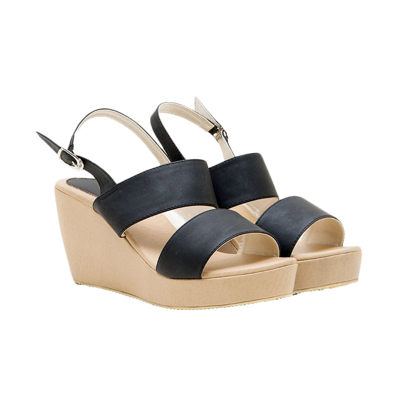 Khalista Collections Wedges Women Dual Strap Synthetic Leather - Hitam