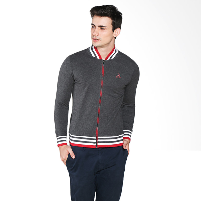 LGS Men Slim Fit Sweater Red Collar ASW.660.M012.31.C L/S Sweater Pria - Dark Gray