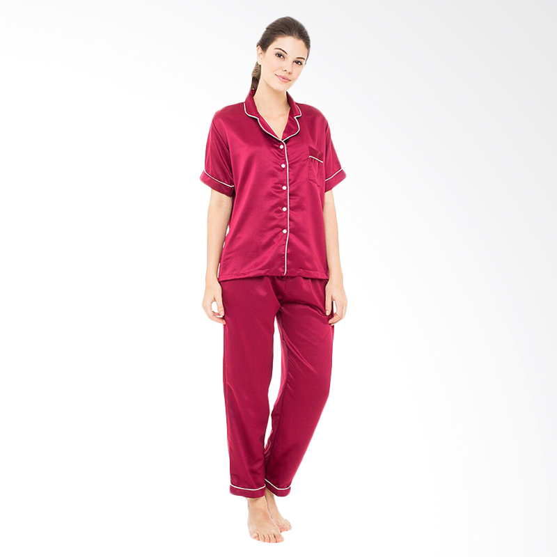 Madeleine Pyjamas Silk Long Pajamas Baju Tidur - Maroon