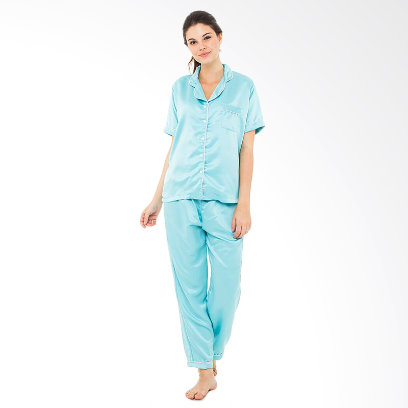 Madeleine's Silk Long Pajama Set - Turquoise