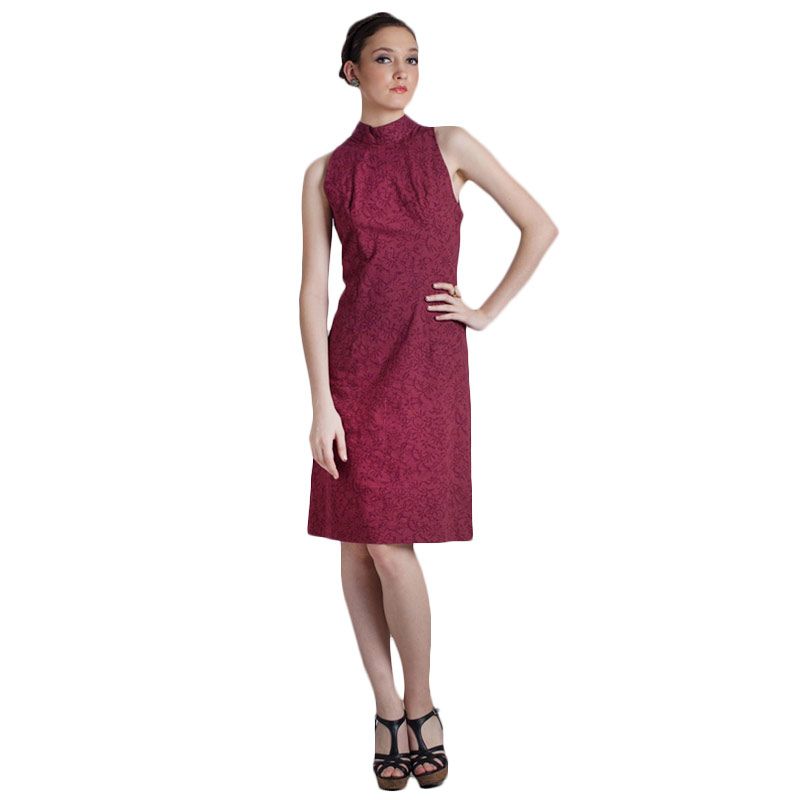 Madha Batik Cirebon Emboss Maroon Dress