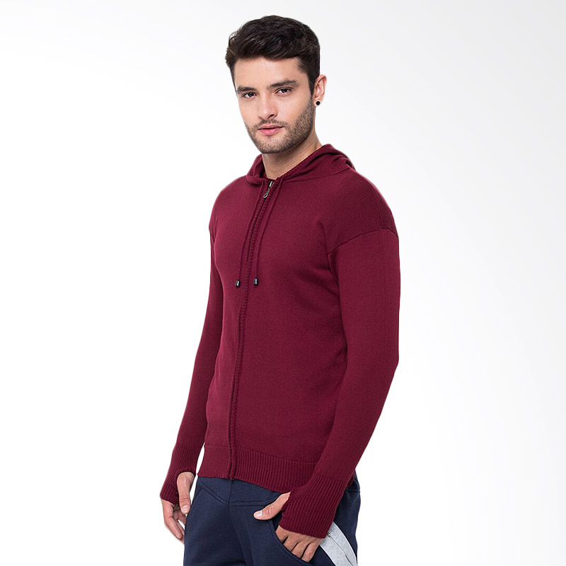 Magnificents Knitted with Hoodie MGB38 Cardigan Pria - Maroon