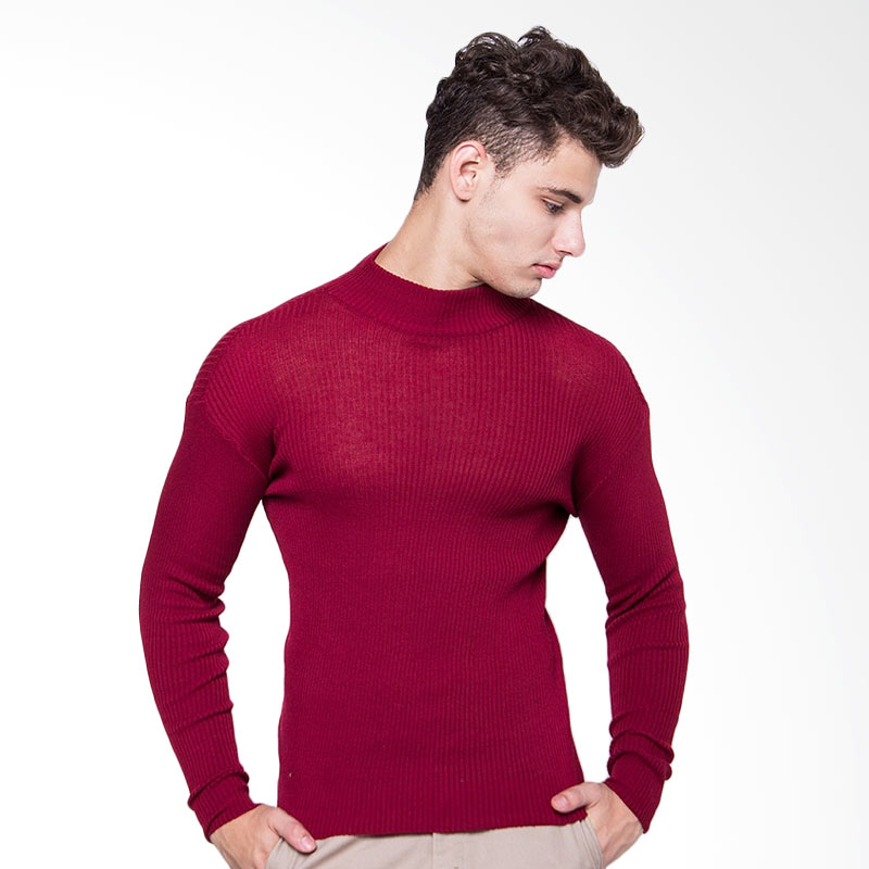 Magnificents Man High Neck Sweater Pria - Maroon