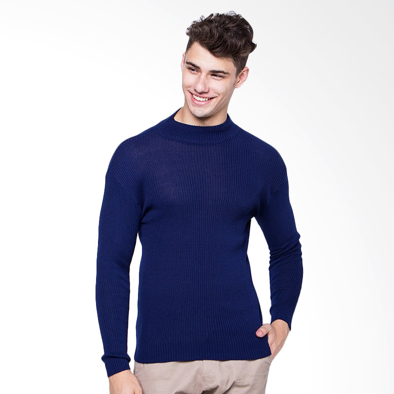 Magnificents Man High Neck Sweater Pria - Navy