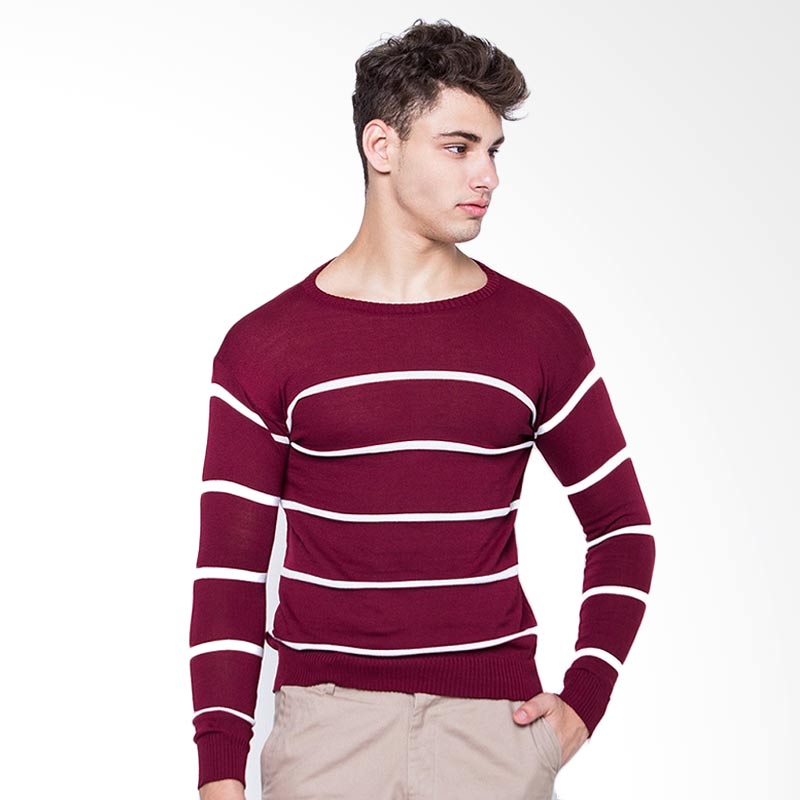 Magnificents White Cross Sweater Pria - Maroon
