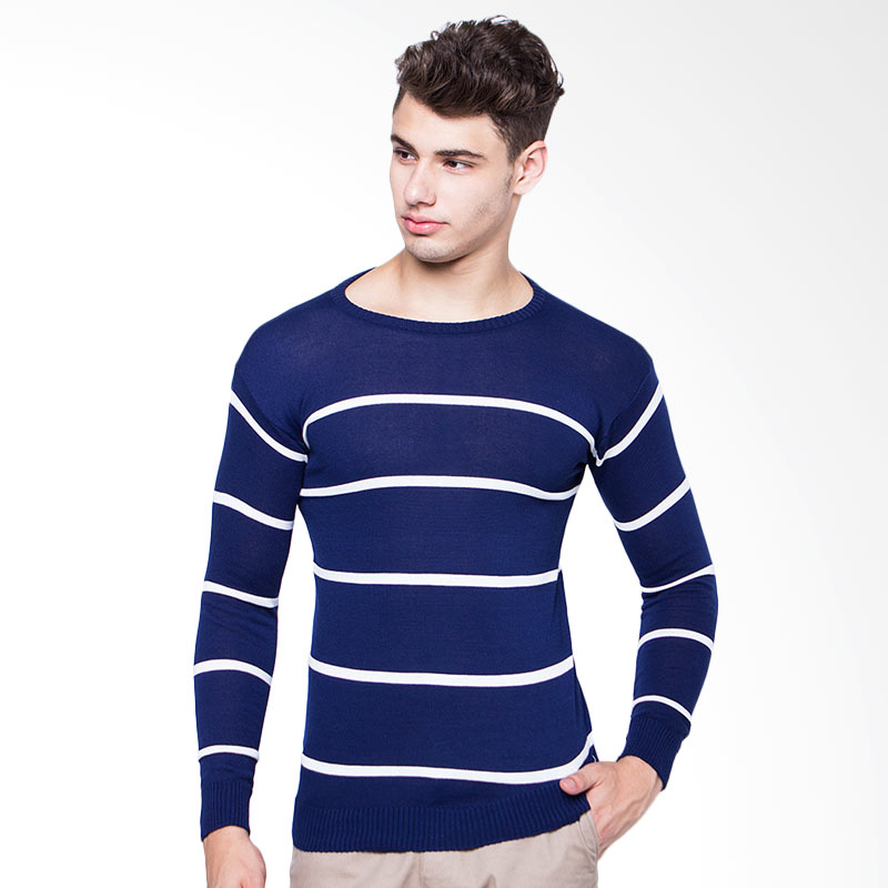 Magnificents White Cross Sweater Pria - Navy