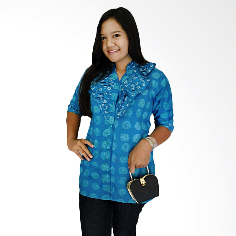 Mayura Batik Aqila Ruffle Blouse Batik Wanita - Biru