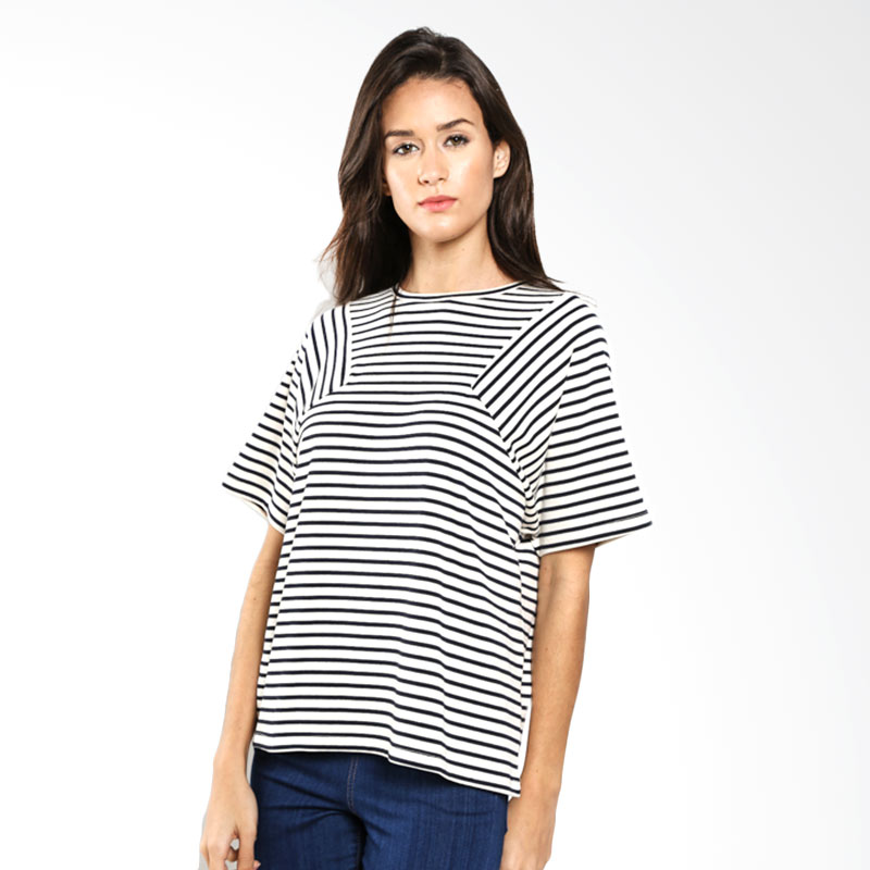 Mint Jill Vertical Stripe Navy & White Stripe Blouse Atasan Wanita