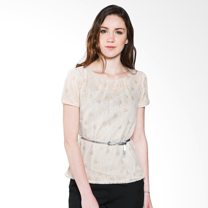 Mint Lidya Belted Lacey Top MR15110112 Gold Blouse
