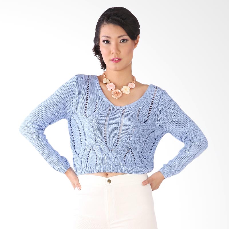 MKY Alissa Cable Cropped Sweater - Blue
