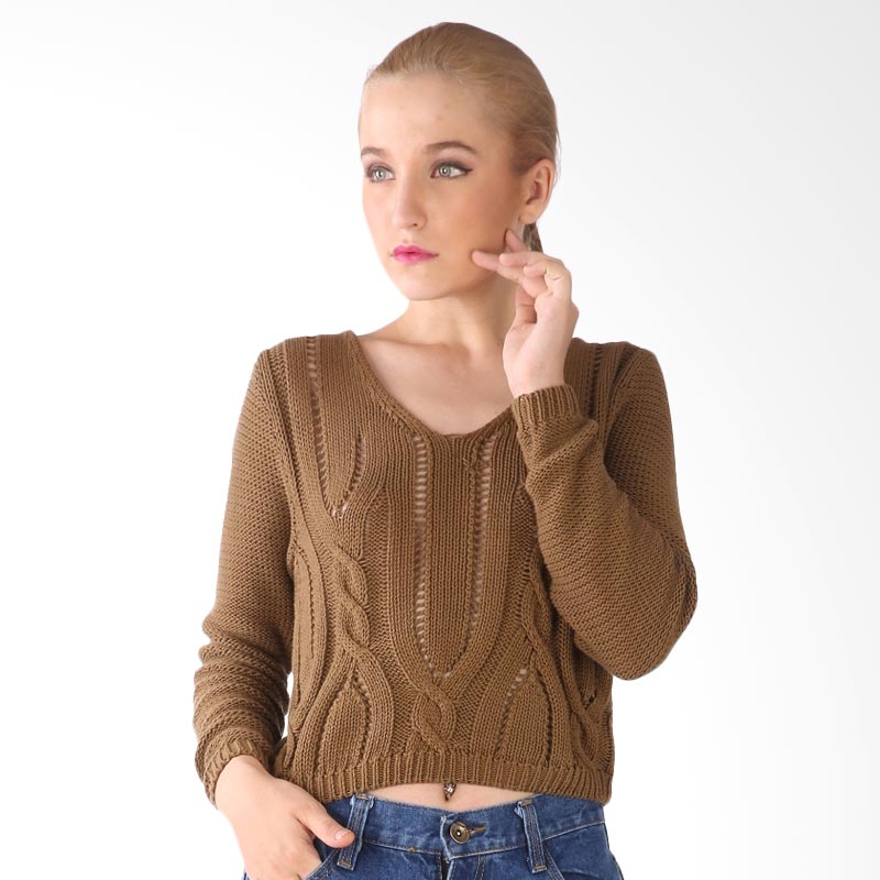 MKY Alissa Cable Cropped Sweater - Brown