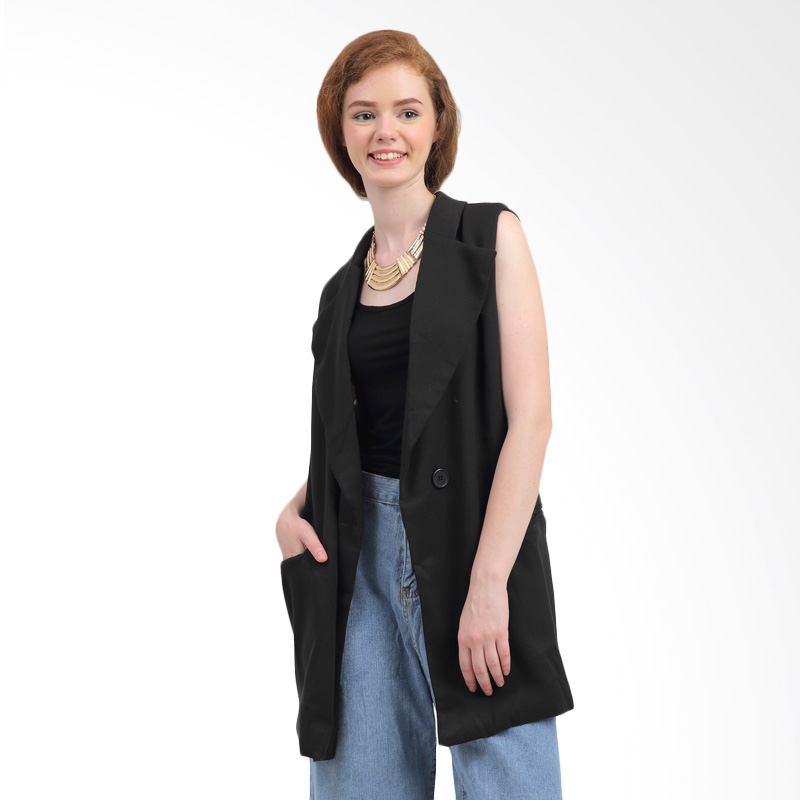 MKY Clothing Verona Two Button Long Vest in Black