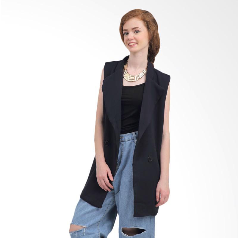 MKY Clothing Verona Two Button Long Vest in Navy
