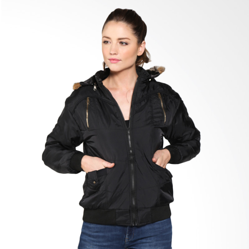 Monstruck Heartbreat Parasut Jacket with Hoody MS-F-J149 Jaket Wanita - Black