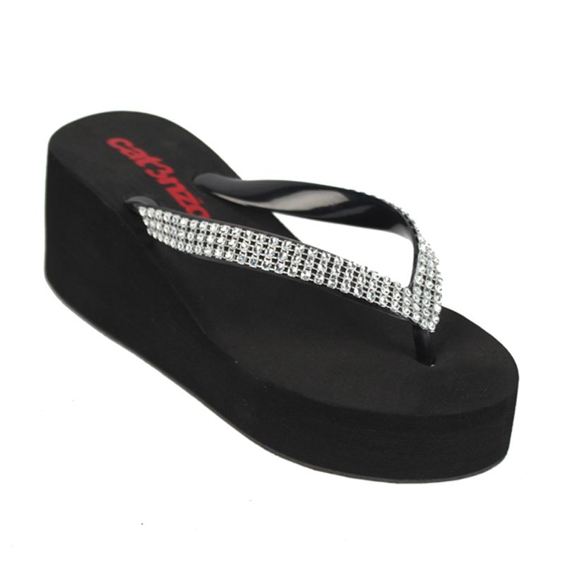 Catenzo Wedges Diamond Black Sandal Wanita