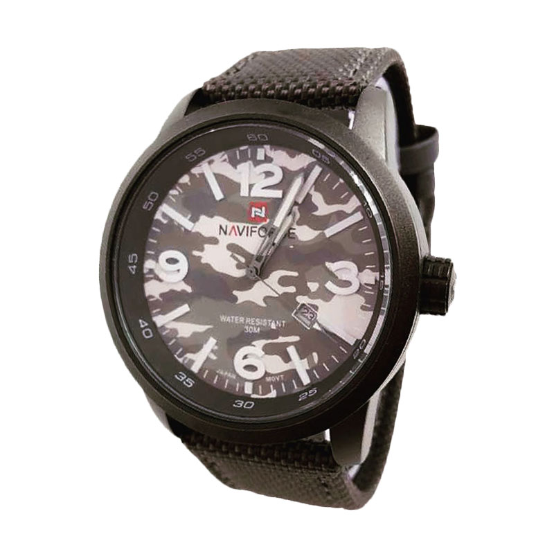 Naviforce NF 9080 B Kanvas Strap Jam Tangan Fashion Pria - Hitam Loreng