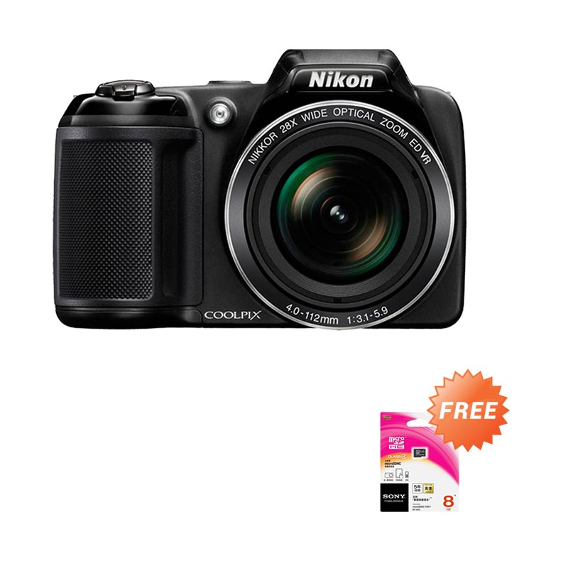 Nikon Coolpix L340 amera Pocket - Hitam [20.2 MP/28x Optical Zoom] + Free Memory Sony 8 GB