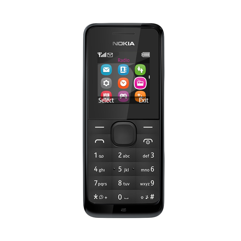 Nokia 105 New Microsoft Edisi 2015 Handphone - Black [4 MB/Single SIM]