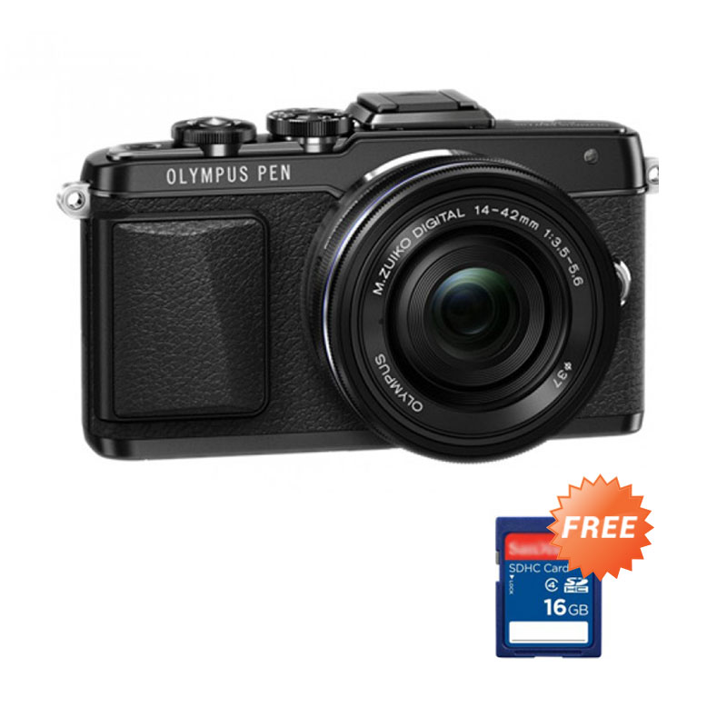 Olympus Digital Camera Pen E-PL7 FL-LM1 with 14-42mm II R Black/Black + SDHC 16GB