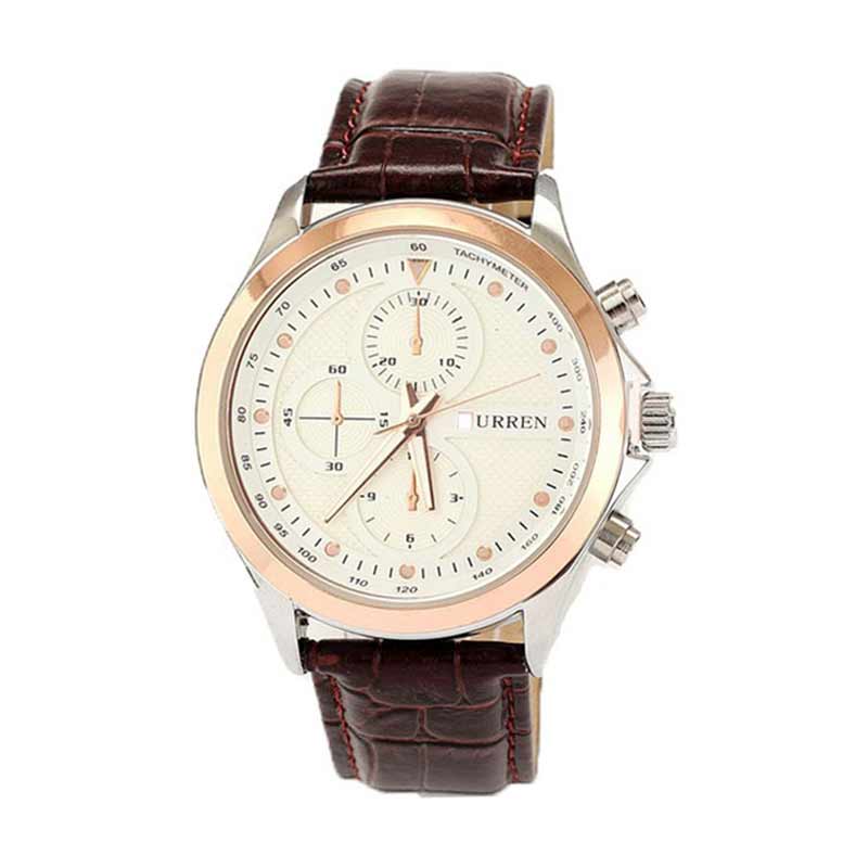 Curren Compass Sport Fashion Watch Jam Tangan Pria - Coklat Putih
