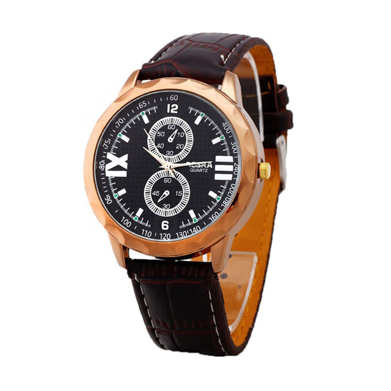 Ormano R-Two Dial Leather Watch Jam Tangan Pria - Coklat Hitam