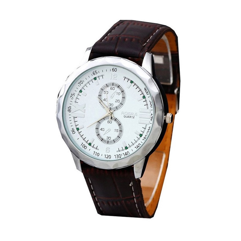 Ormano R-Two Dial Leather Watch Jam Tangan Pria - Coklat Putih