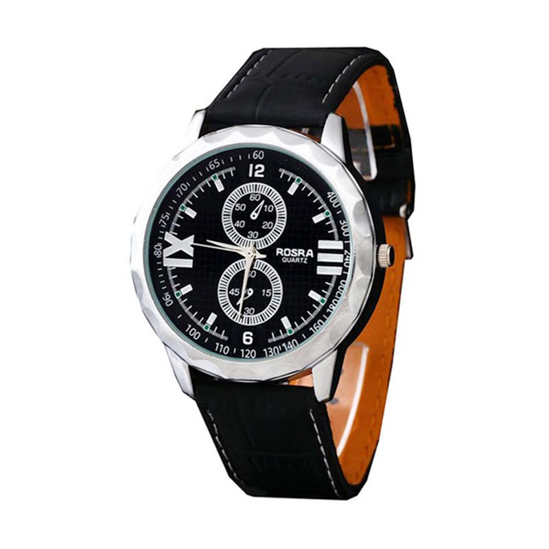 Ormano R-Two Dial Leather Watch Jam Tangan Pria - Hitam