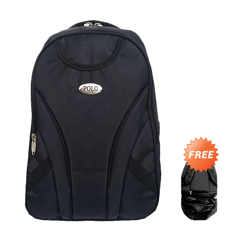 Polo USA Hiu Black Laptop Backpack + Raincover - Hitam