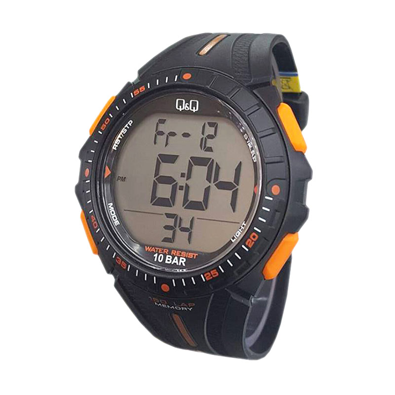 jual q q m102j002y jam tangan pria black orange jual q q m102j002y jam tangan pria black orange