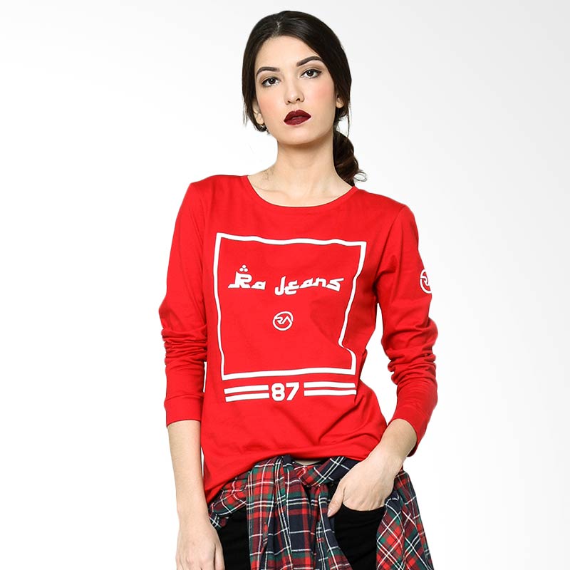 RA Jeans Ladies Arabic Letter RAW4 090R LS T-Shirt - Merah