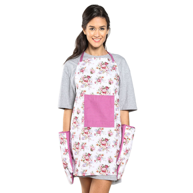 Jual Shabby Chic Polkadot Rose Apron dan Mitten Pink Set