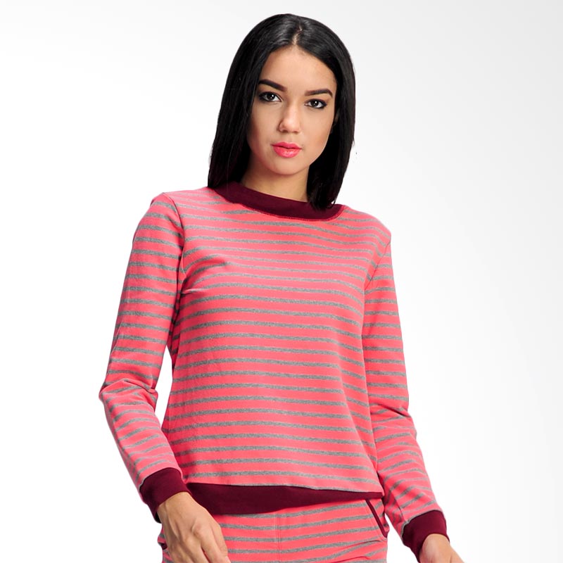 SJO's Khateris Stripe Sweater Wanita - Pink