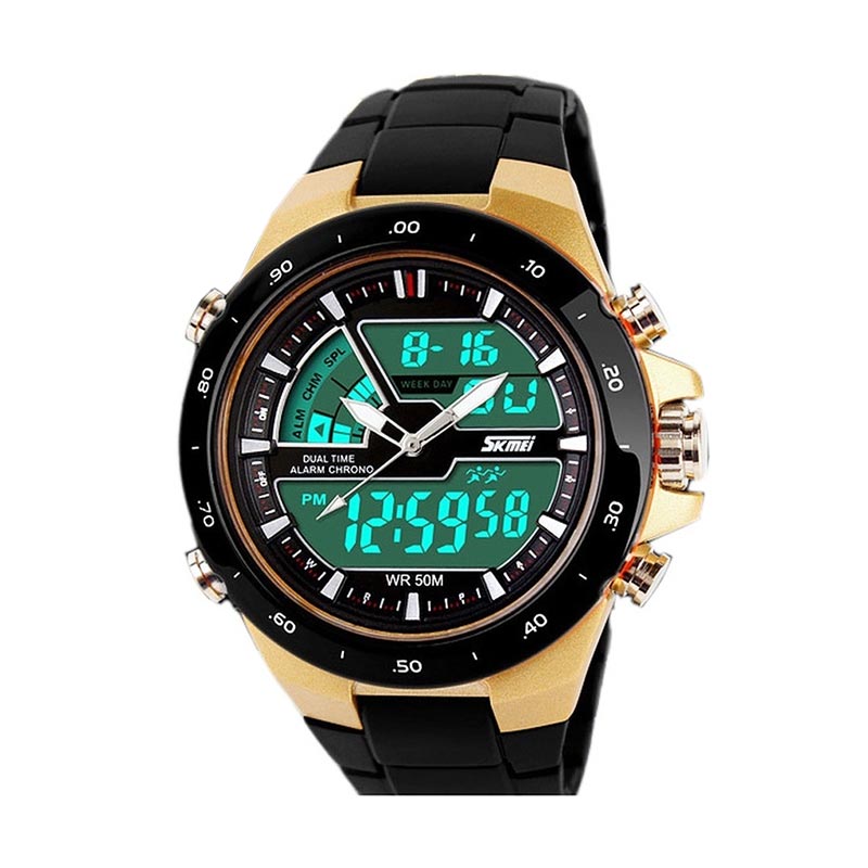 SKMEI Dual Time Digital Ring Watch Hitam Gold - Jam Tangan Pria
