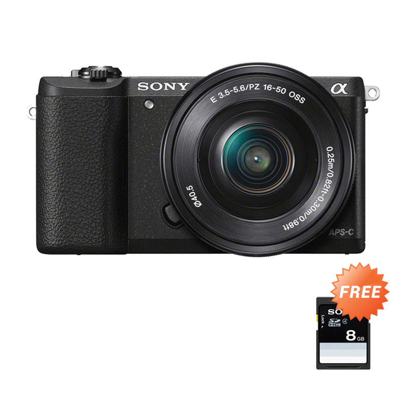 Sony Alpha A5100 Kit 16-50mm Hitam Kamera Mirrorless + SD Card 8gb