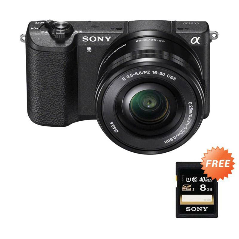 Sony Alpha A5000 Black Kit 16-50mm Free SD 8 GB Kamera Mirrorless
