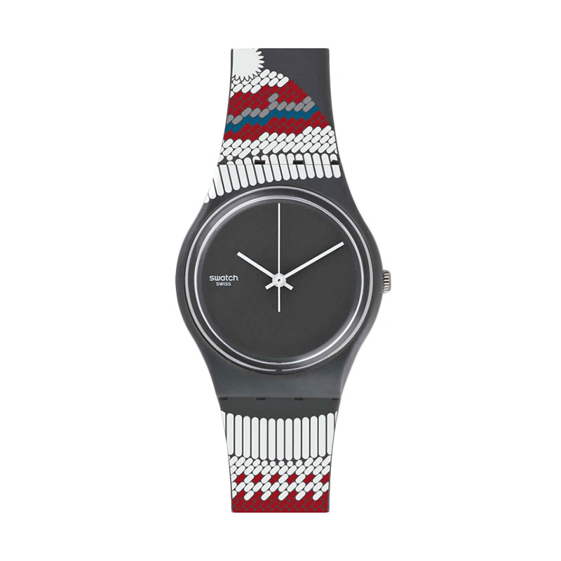 Swatch Gornegrat Black Dial Red and Grey Silicone GM183 Jam Tangan Pria