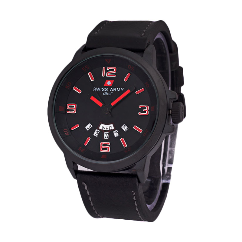 Swiss Army SA1128 Strap Kulit Jam Tangan Pria - Hitam Merah