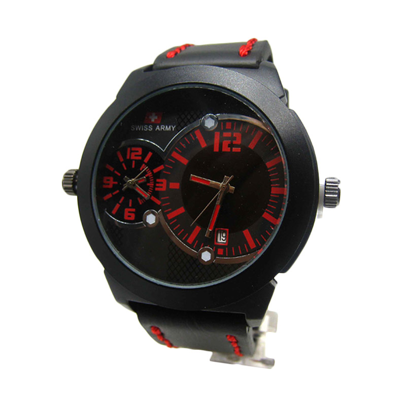 Swiss Army SA Dual Time Jam Tangan Pria - Black Red