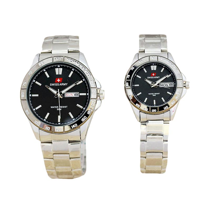 Swiss Army SA 5093ML Couple Jam Tangan Watch - Silver Black