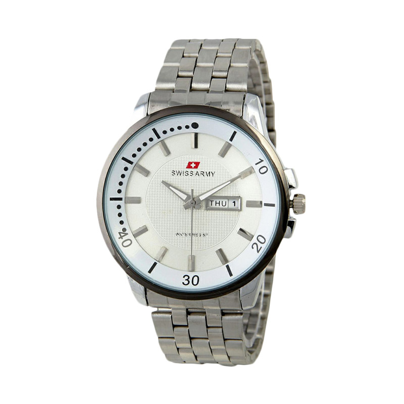 Swiss Army SA0967AD Stainless Steel Jam Tangan Pria - Silver Putih