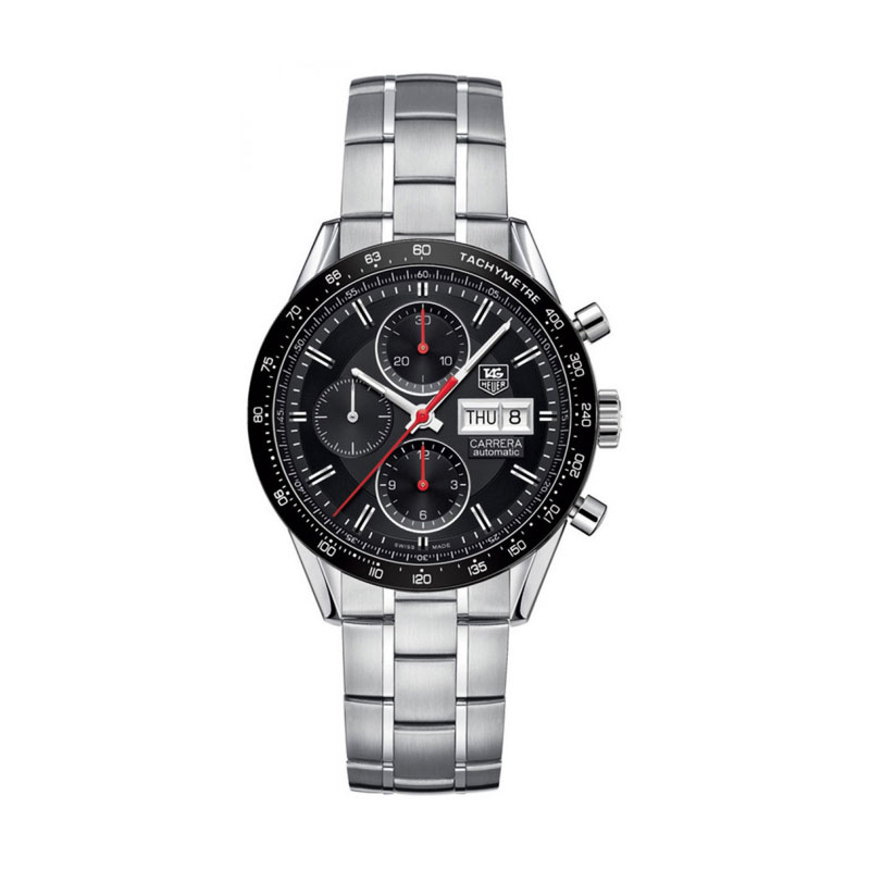 Tag Heuer Carrera Calibre 16 Day Date Automatic Chronograph 41mm CV201AH.BA0725 Jam Tangan Pria - Silver Hitam