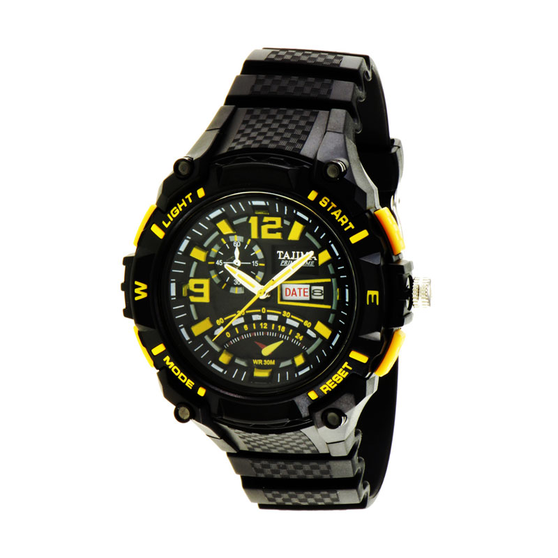 Tajima 5036 GD A04 Analog Watch Date Rubber Jam Tangan Pria - Yellow
