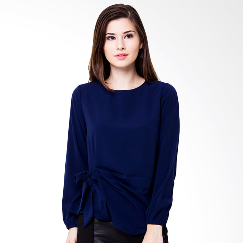The B Club Long Sleeve Blouse With Ribbon - Blue