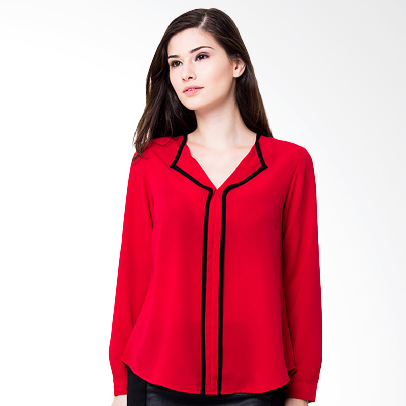The B Club Vneck Top Blouse - Red
